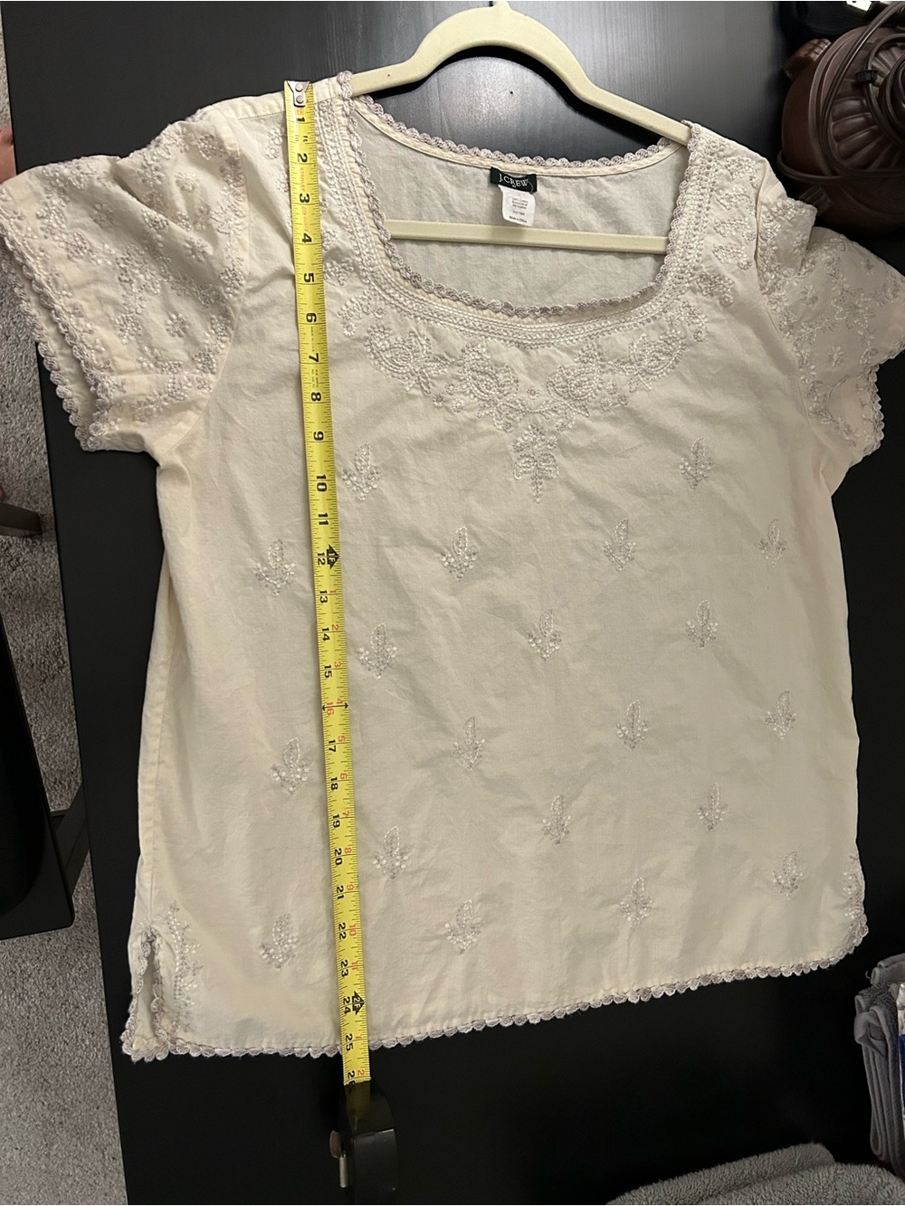 J. Crew Cream Embroidered Short-Sleeve Blouse - Picture 7 of 8